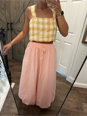 Vitamin A orange and white gingham crop top